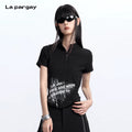 Lapargay Letter-Print Short-Sleeve T-Shirt Cropped Fitted Top Half-Zipper Design L75300204V