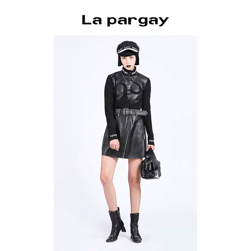 Lapargay Lapargay Autumn New Fashion Top Women Design Knitted Pullover High Neck Long Sleeve T-Shirt
