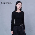 Lapargay Pullover Round Neck Fitted Basic Knit Top Women 2026 New Black Personality Asymmetric Long-sleeve Top