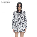 Lapargay Graffiti Full-Print Short Jacket, Contrast Turn-Down Collar Creates Cool Street Vibe L69301305B