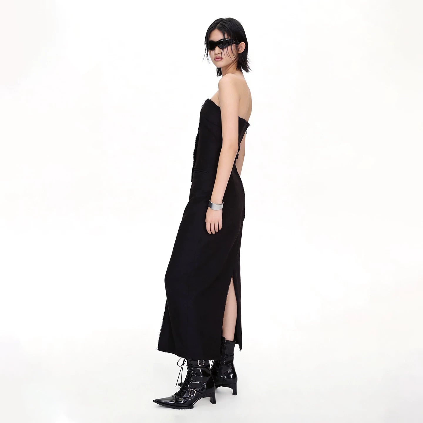 Lapargay Atmosphere Strapless Dress Fringe Design Waist Cinching Split Elegant Style L69209017B