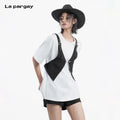 Lapargay black outer vest, adjustable metal buckle, create a layered look L78201408V