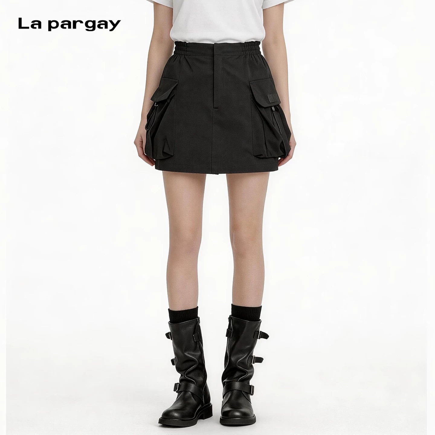 Lapargay Slimming bud A-line short skirt high elastic elastic waist three-dimensional cargo large pocket L75309205C