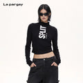 Lapargay cinched-waist crop T-shirt, stand-up collar fits the neck, accentuates an excellent body proportion L69300310V