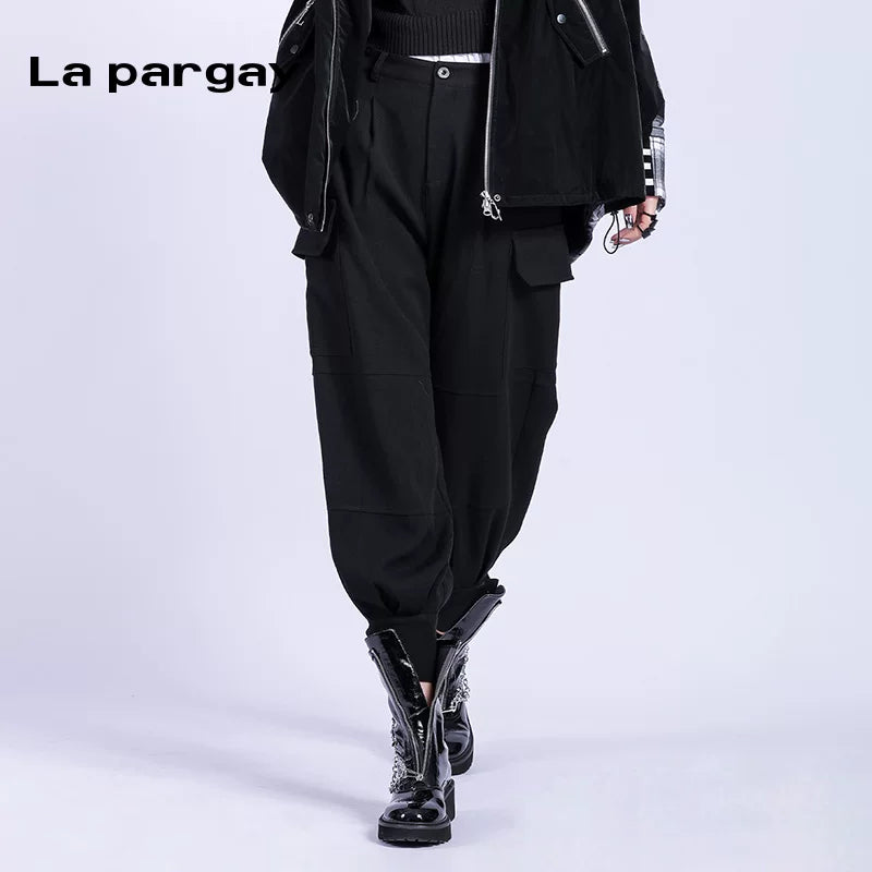 Lapargay Long Tapered Cigarette Pants 2026 New Women's Black Personality Fashion Casual Niche Trousers