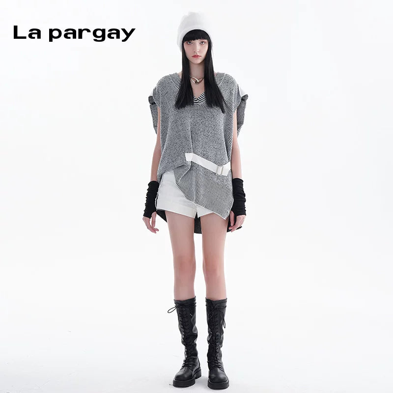 Lapargay High-Waist Short Casual Pants 2026 Spring New Style Women's White Personalized Casual Loose Straight Leg Pants