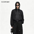 Lapargay Metal Buckle Short Jacket Double Zipper Design Sharp High-street Style Coat L75101216B