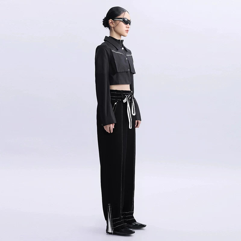 Lapargay pure cotton knitted casual pants women's 2026 spring new fashion design slimming personality long pants