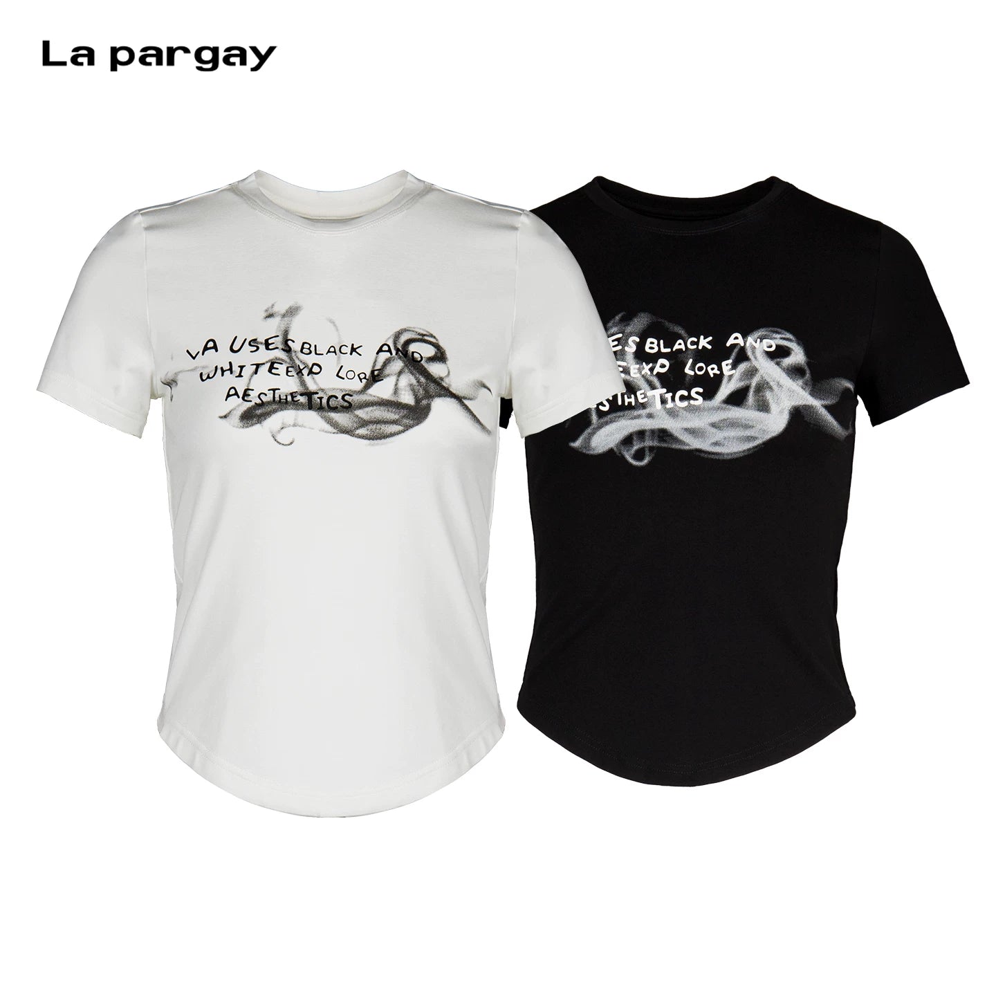Lapargay smoke print waist-cinching T-shirt regular shoulder slimming sweet cool hot girl style L75200214V