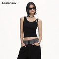 Lapargay trendy sleeveless vest with irregular straps, cropped and waist-revealing for flattering proportions L72300101B