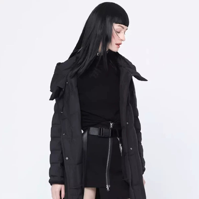 Lapargay Side pleated mock neck knit sweater 2026 spring new women's black design sense top
