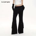 Lapargay drawstring high-waist micro-flare cargo pants with multiple pockets, draping feel, elongates legs L75102612V