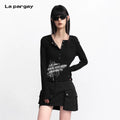 Lapargay Letter Print Long-sleeved Top Short Slim Fit L75300307V