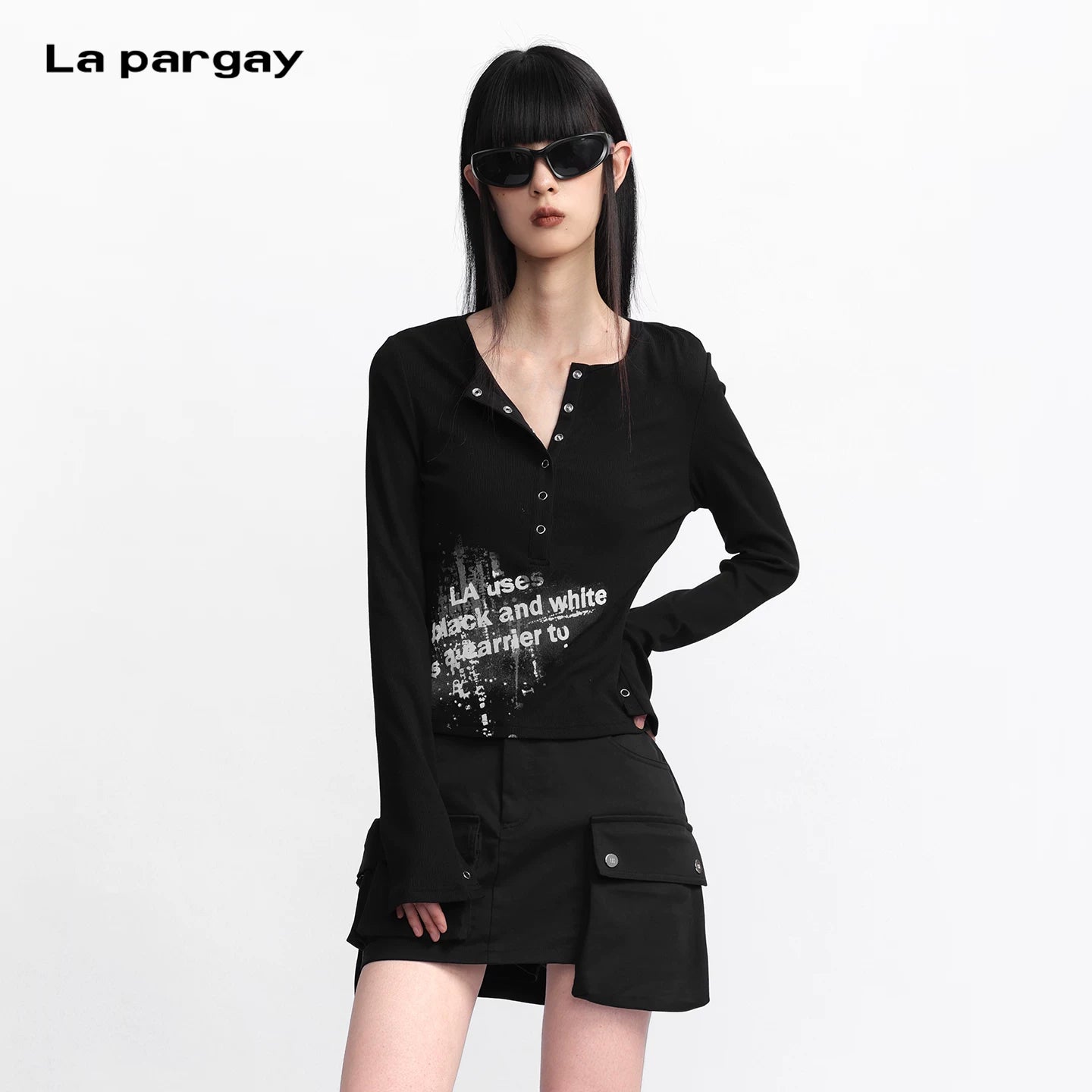 Lapargay Letter Print Long-sleeved Top Short Slim Fit L75300307V