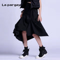 Lapargay pleated high-waist skirt women 2026 spring new black irregular casual niche skirt