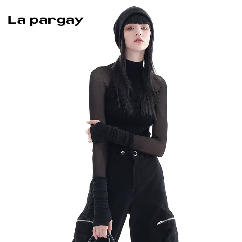 Lapargay high-neck base layer knit sweater 2026 spring new women's black fashion casual long-sleeve fitted top