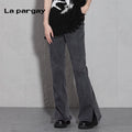 Lapargay split spliced denim bell-bottom pants 2026 spring new women's personality casual long pants niche trousers