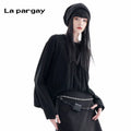Lapargay sweet-cool long-sleeve knit top 2026 new women's black pullover loose casual versatile top