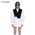 Lapargay Two-in-One Patchwork Shirt, Asymmetric Suit Collar, Vest-Like Layering L66301089C