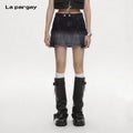 Lapargay Gradient Cargo Mini Skirt Double Button High Waist 3D Large Pocket Denim Skirt L75109203V