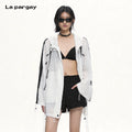 Lapargay Lightweight Breathable Hooded Jacket Black and White Contrast Design Large Pocket Storage L75201301C