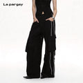 Lapargay Side Stripe Contrast Design Cargo Big Pockets Draped Wide Leg Casual Pants L75202905V