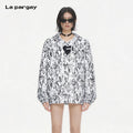 Lapargay Hand-painted graffiti hearts Full-print design Loose drawstring hooded jacket L66101909C