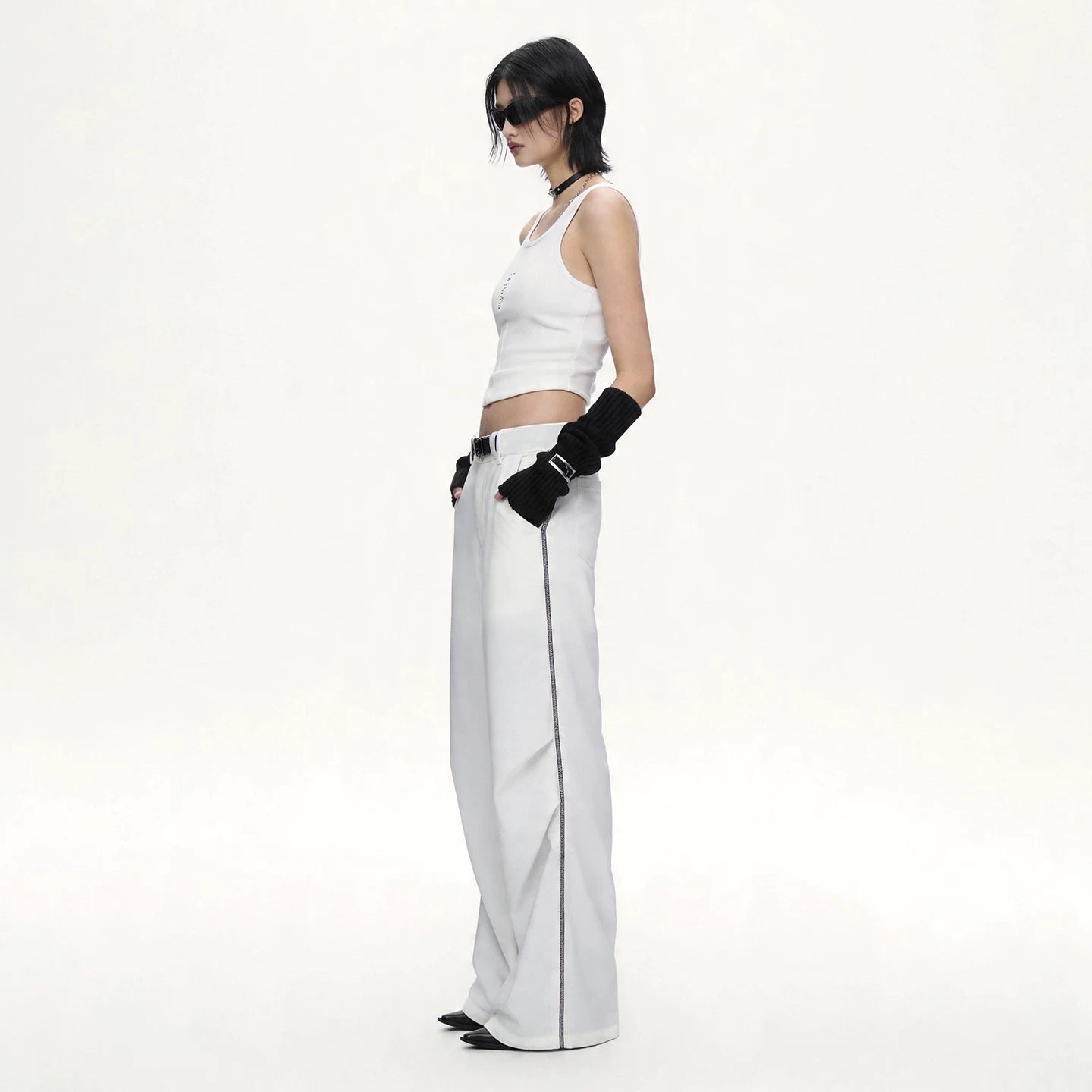 Lapargay 3D Pleated Wide-leg Pants Functional Belt Draped Crisp for Neat Look L75202608C