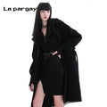 Lapargay Double-Faced Fabric Patchwork Coat 2026 New Women's Black Long Sleeve Loose Casual Top