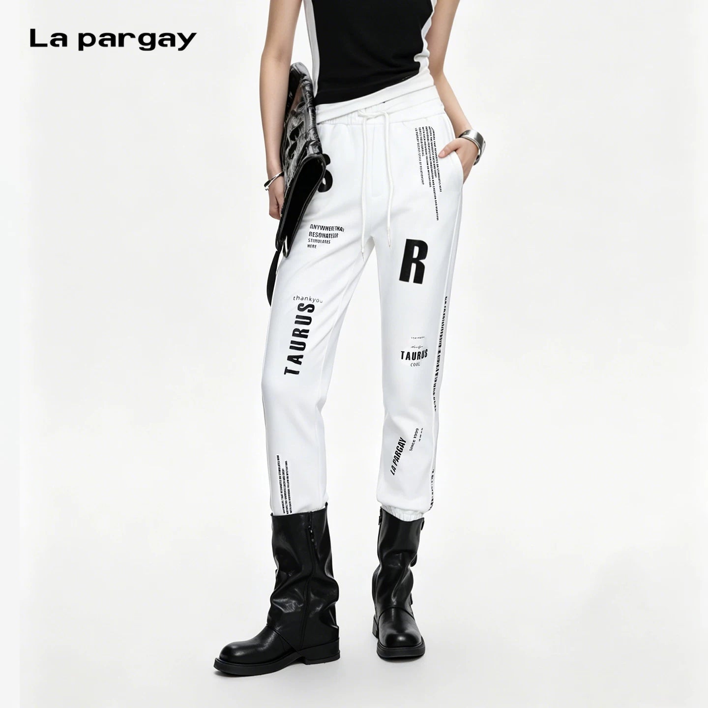 Lapargay Cool Letter Print Jogger Casual Pants Elastic Waistband Loose Versatile L60202106C