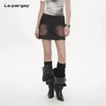 Lapargay Vintage Washed Denim Skirt Low Waist Design for a Chic Style Cool and Trendy Fit L72109205V