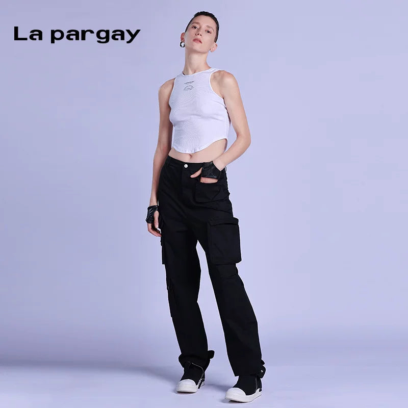 Lapargay sweet cool high waist straight leg pants 2026 spring new women's black personality versatile loose long pants