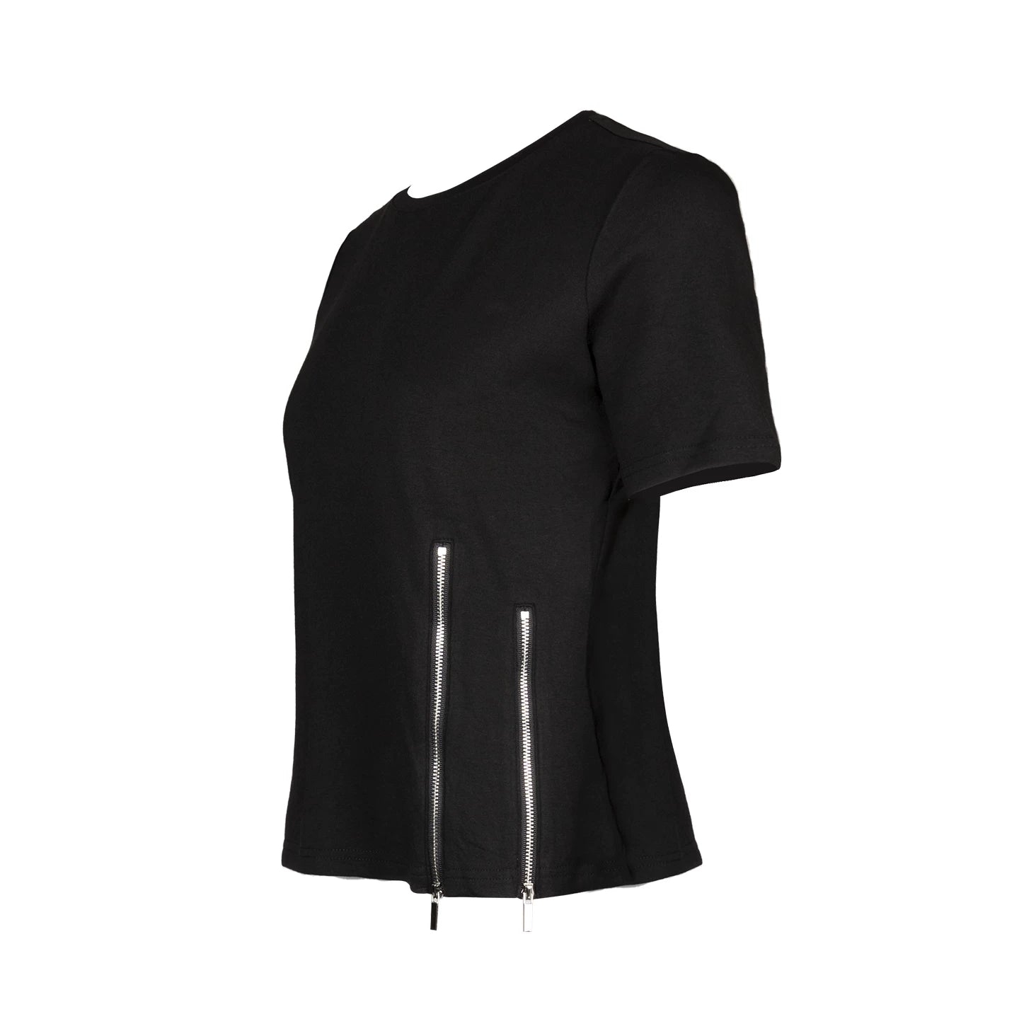 Lapargay Side double zipper trim, round neck slim fit t-shirt, clean silhouette L75100208B