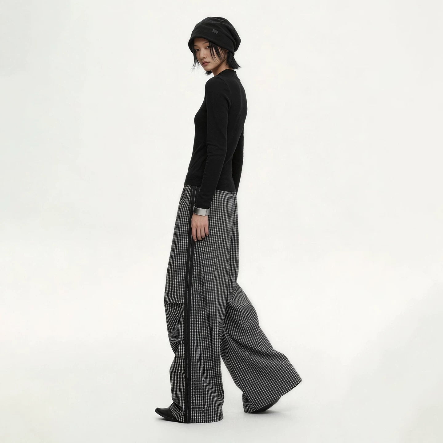 Lapargay Mock Neck Knit Top with Mesh Panel, Metal Logo Accent, Skin-Friendly and Breathable L75408205C