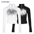 Lapargay short slim-fit top with half-zip graffiti print design L75101905B