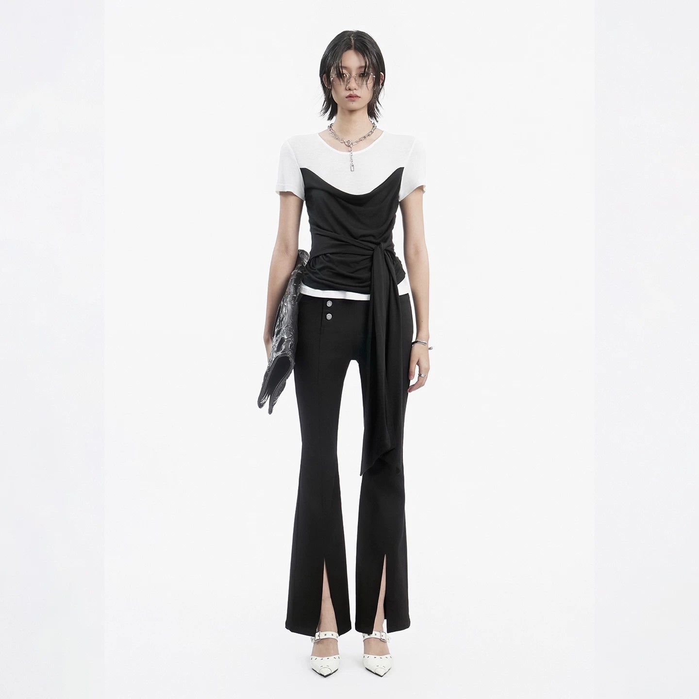Lapargay High Waist Flared Trousers Front Split Hem Design Optimize Body Proportion L78202611C