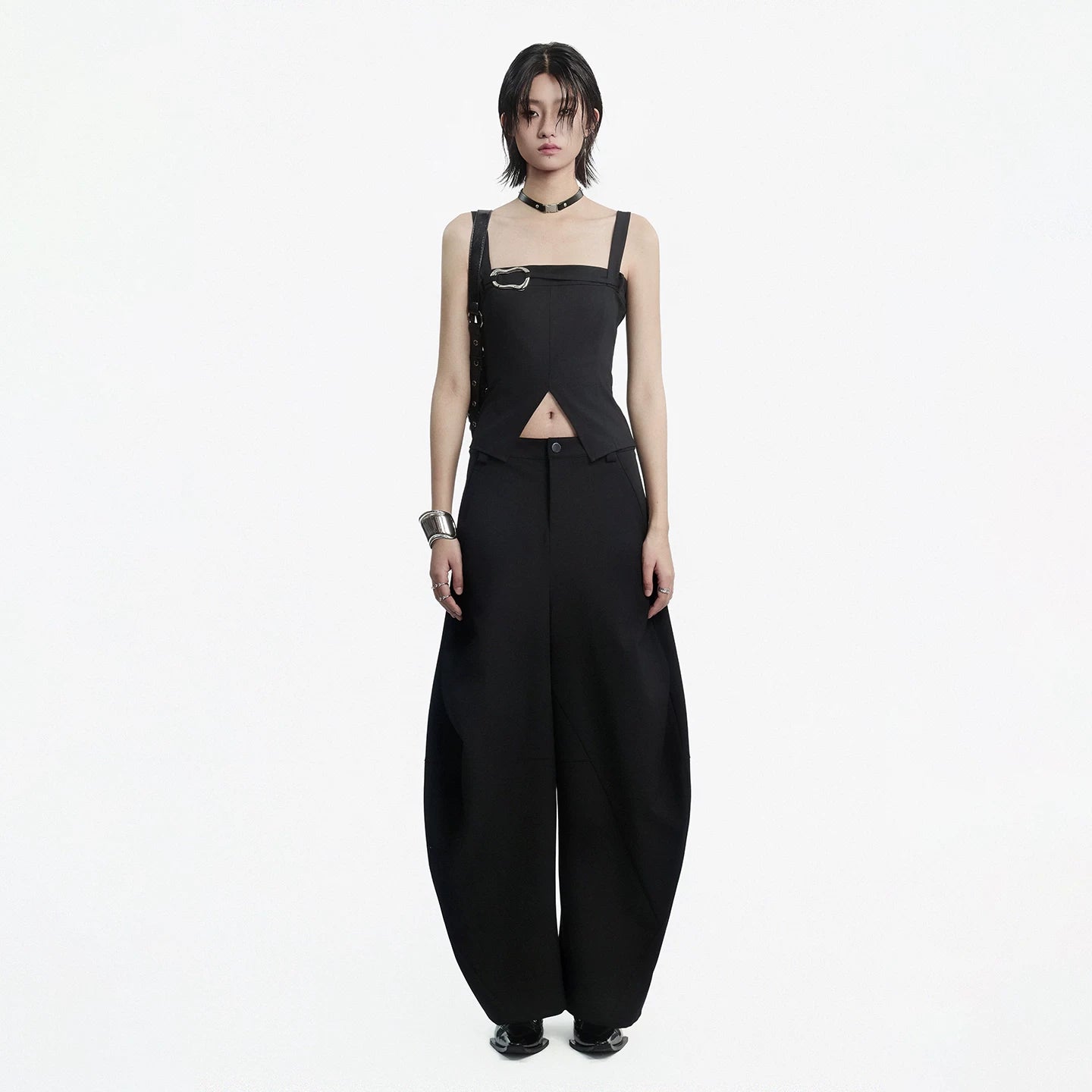 Lapargay High Waist Button Design Leg Shaping Curved Pants Versatile Casual Trousers L75102609V