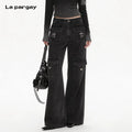 Lapargay high waist wide-leg denim pants multi-pocket design vintage washed finish L78102635V