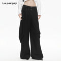 Lapargay  Double Waistband Casual Pants, Ribbon Decoration, Pleated Wide-leg Trousers L78102602V
