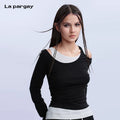 Lapargay Merino Wool Two-Piece Knit Top for Women Spring 2026 New Trendy Fashion Off-Shoulder T-Shirt Design Personality Women's Blouse