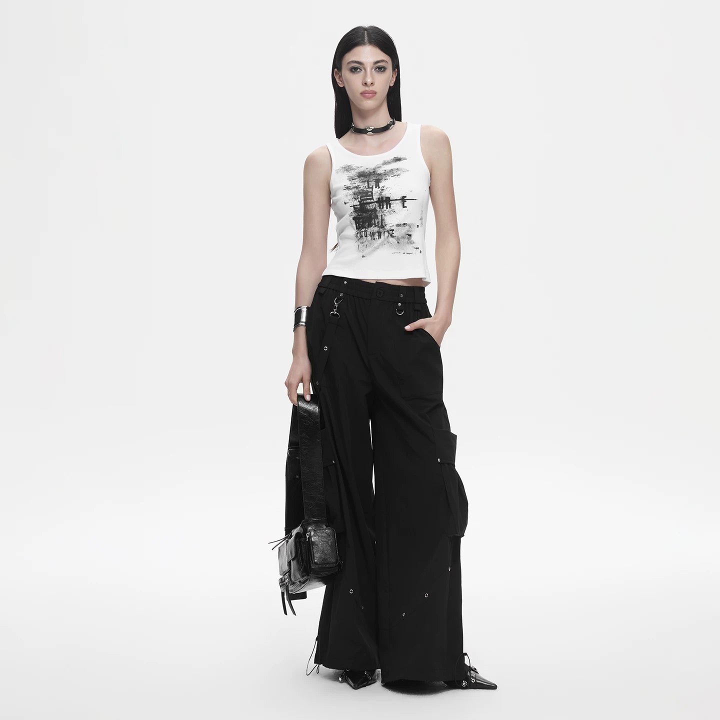 Lapargay dark style wide-leg casual pants, functional metal details, creating streetwear look L78202607V