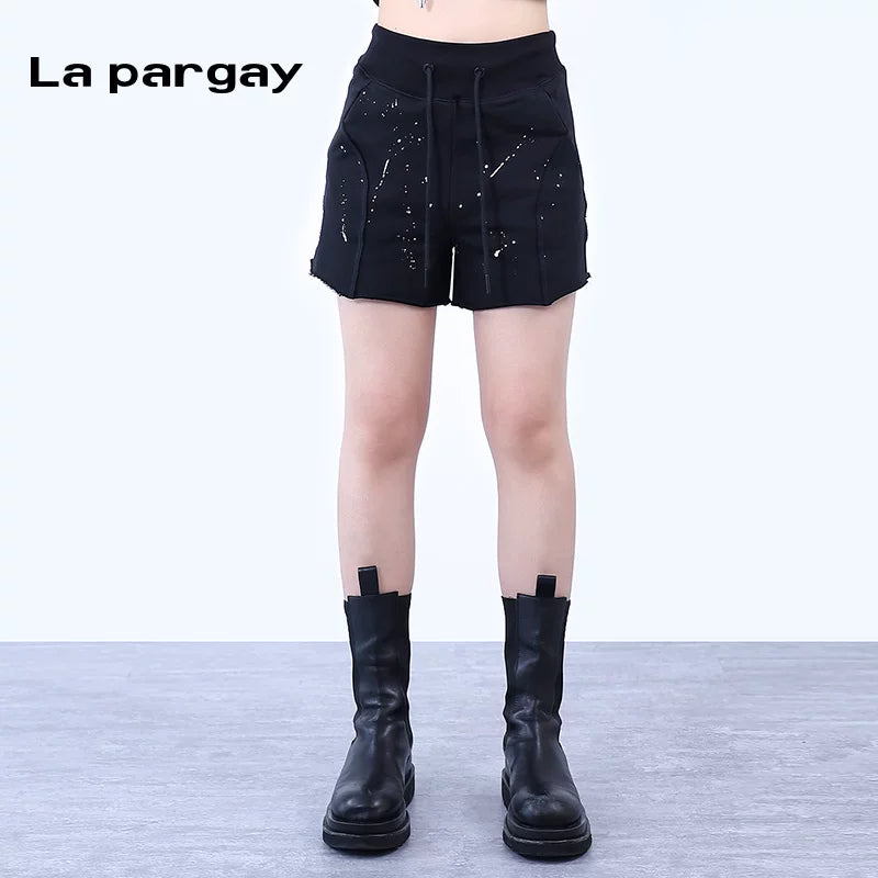 Lapargay Irregular Split Shorts Casual Pants 2026 Spring New Women's Black Personality Design Pants