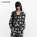 Lapargay [A to Z] Letter Print Zipper Light Jacket Street Art L75301230V