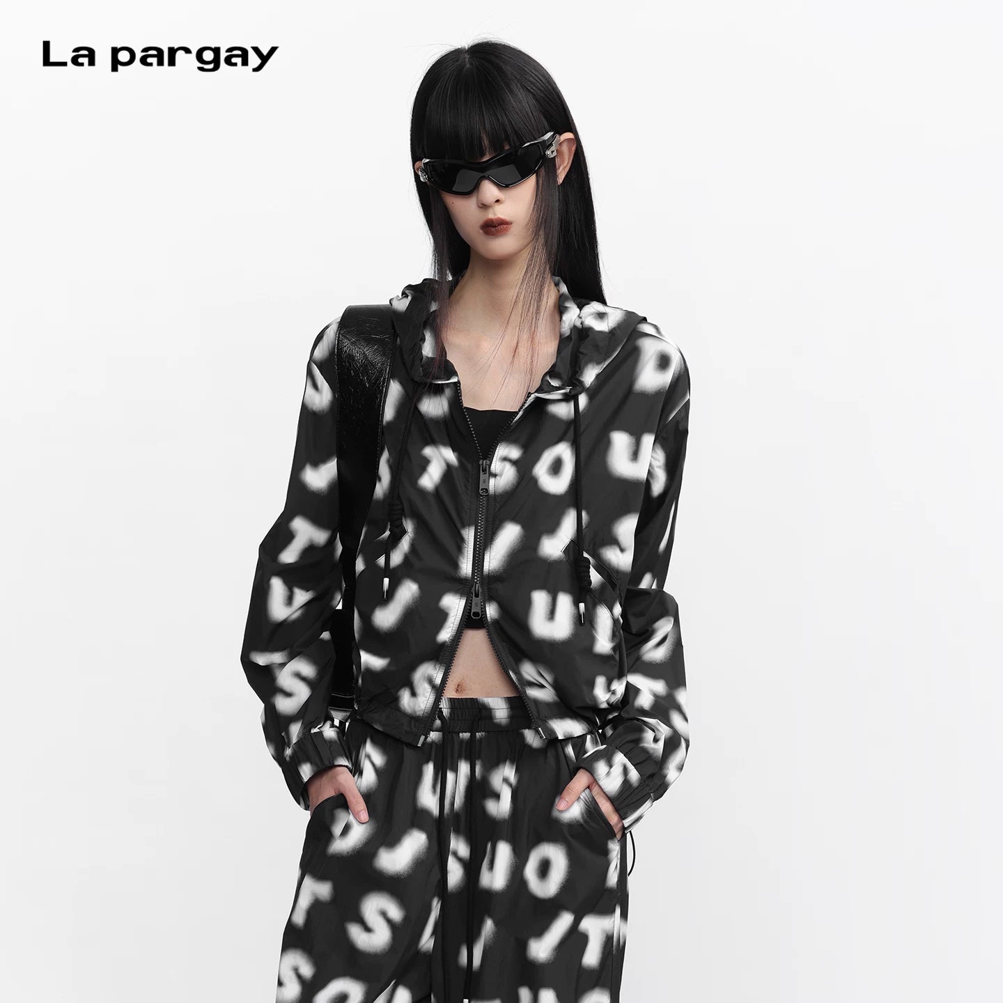 Lapargay [A to Z] Letter Print Zipper Light Jacket Street Art L75301230V