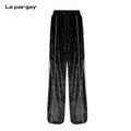 Lapargay ice-feel velvet fabric side white trim flared wide-leg pants for leg-slimming L78102633V