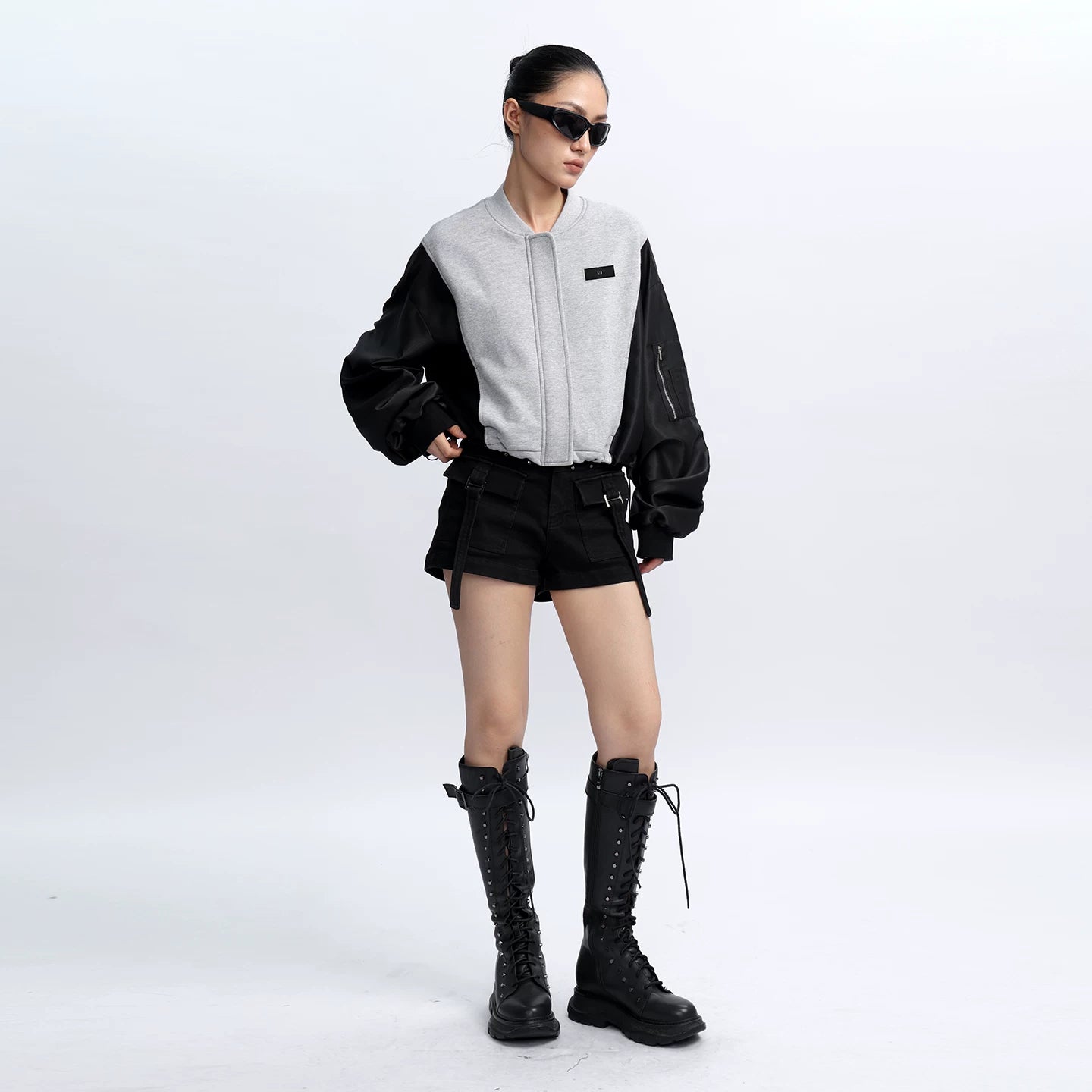 Lapargay 【Sleeping Paris】Patchwork Oversized Short Jacket  Dual-Color Contrast L75301224V