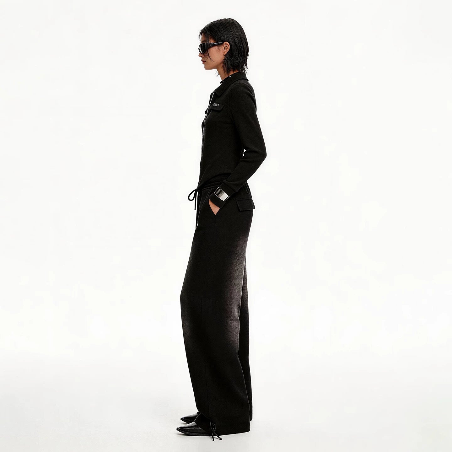 Lapargay Washed Gradient Wide-leg Pants Elastic Drawstring Waist Adjustable Hem L75102804C