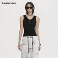 Lapargay Ribbed Slim-Fit Sleeveless Vest with Half-Zip Design and Streamlined Waist L72208103C