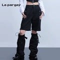 Lapargay Cargo Tapered Ankle Pants 2026 Spring New Women's Black Personality Casual High-Waist Long Pants