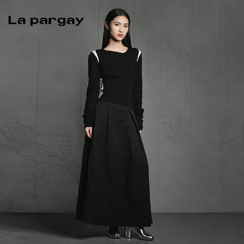 Lapargay irregular long sleeve knitwear 2026 new women's black slim fit shapewear top